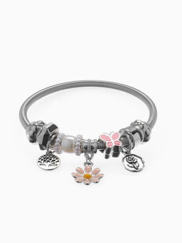Браслет с шармами «Марджери. Цветочек», d=6.5 см, розовый в серебре