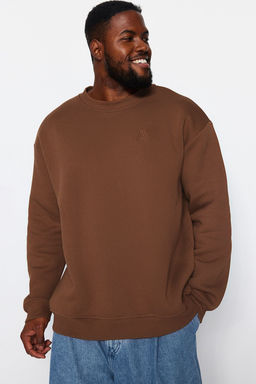TRENDYOL MAN Kahverengi Buyuk Beden Oversize/Genis Kesim Ici Polar/S?cak Tutan Sweatshirt TMNAW24AO00025 - Trendyolmilla фото 4