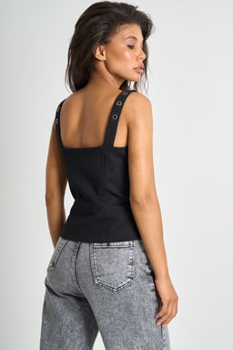 Топ корсет с люверсами на бретелях черный - Fly фото 3