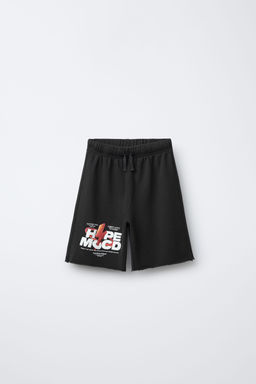 STRAIGHT-LEG WASHED-EFFECT STAR PLUSH BERMUDA SHORTS