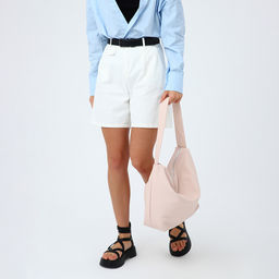 Сумка - мешок женская на молнии, 30×13×34 см, нежно-розовая