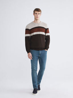 Bisiklet Yaka Uzun Kollu Renk Bloklu Erkek Triko Kazak