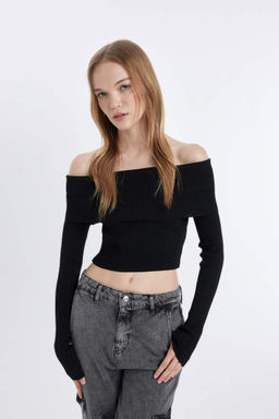 Cool Slim Fit свитер с открытыми плечами - Defacto фото 3
