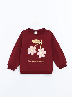 Bisiklet Yaka Kal?n ?i?ekli K?z Bebek Sweatshirt