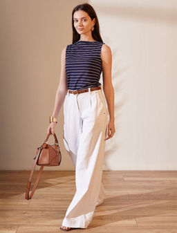 Топ в полоску с вырезом лодочка из премиального хлопка с эластаном