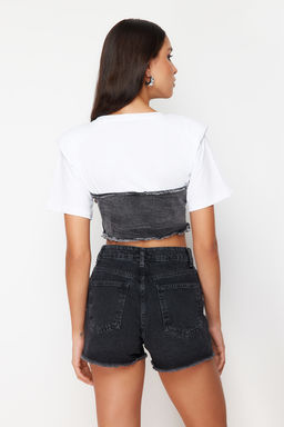 Antrasit Denim Detayl? Crop Vatkal? Orme Bluz TWOSS24BZ00578