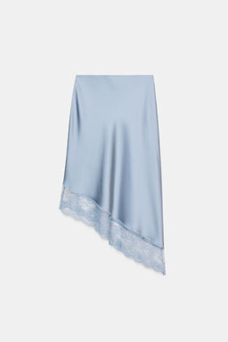 SATIN MIDI SKIRT WITH ASYMMETRIC LACE HEM - Zara фото 5