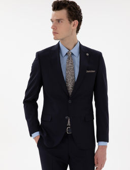 Lacivert Ex. Slim Fit _izgili Y_nl_ Tak_m Elbise