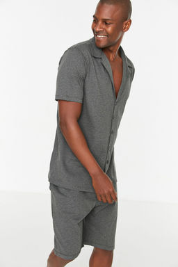 TRENDYOL MAN Bej Regular Fit Gomlek Yaka Orme Yazl?k Sortlu Pijama Tak?m? THMSS21PT0446 - Trendyolmilla фото 3