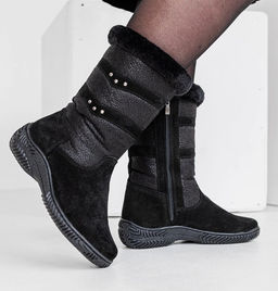 Сапоги зимние натуральная замша, натуральная овчина, черные, литая подошва - Мирунт фото 18