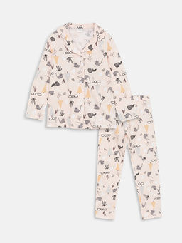 G?mlek Yaka Desenli Uzun Kollu K?z ?ocuk Pijama Tak?m?