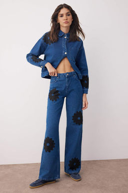 Mavi Yuksek Bel Cicek Bask?l? Wide Leg Palazzo Jeans TWOAW26JE00122