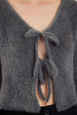 Antrasit Crop Tuylu Baglama Detayl? Triko H?rka TWOAW25HI00111