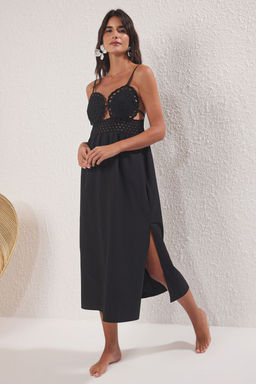 Siyah Dokuma Dantel Maxi Plaj Elbise TBESS25EL00058 - Trendyolmilla фото 2