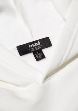 Kapusonlu Beyaz Basic Sweatshirt - Mavi фото 5