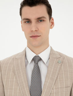 Bej Ekstra Slim Fit _izgili Y_n Tak_m Elbise
