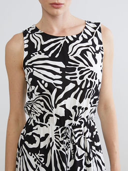 Bisiklet Yaka Desenli Belden Oturtmal? Elbise