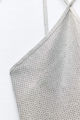 KNIT OPEN BACK CROP TOP WITH RHINESTONES - Zara фото 8