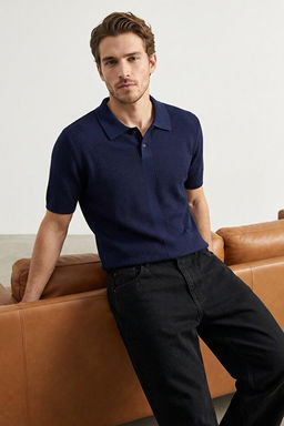 Lacivert Relaxed K_sa Kol Triko Polo Yaka T-shirt TMNSS23PO00025