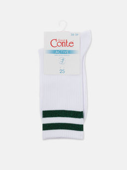 Цена за 2 пары. Носки Классические CONTE ACTIVE Хлопковые носки с яркими полосками из люрекса белый-зеленый - Conte elegant фото 8