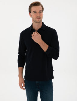 Lacivert Regular Fit Pamuk Kar___ml_ Polo Yaka Sweatshirt
