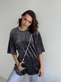 256 Оверсайз футболка велюр, графит - Knitka wear фото 5