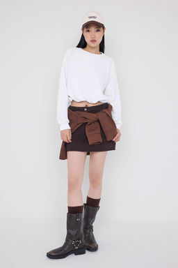 Antrasit Relaxed/Rahat Kal?p Beli Lastikli Crop Orme Sweatshirt TWOAW26SW00000 - Trendyolmilla фото 6