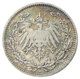 Монета 1/2 марки 1905 года A Германия