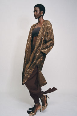 CHAQUETA LARGA KIMONO LENTEJUELAS / kaki oscuro - Zara фото 2