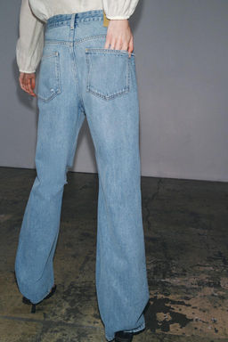 ZW COLLECTION RIPPED MID-WAIST STRAIGHT-LEG JEANS - Zara фото 4