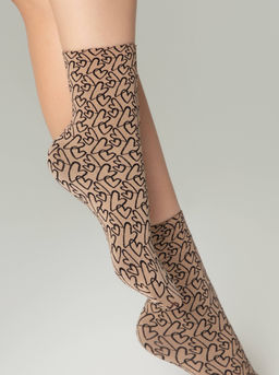 Цена за 2 пары. Носки Классические CONTE FANTASY Плотные носки с вывязанным рисунком сердечки nero-natural