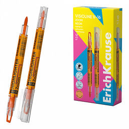 АКЦИЯ Цена за 12 шт. Двухсторонний текстмаркер ErichKrause Visioline V-16 Brush Neon, цвет чернил желтый (в коробке по 12 шт.)  фото 8