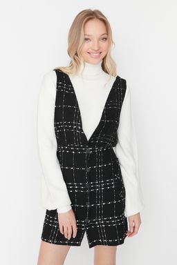 TRENDYOLMILLA Ekru Ekose / Kareli V Yaka Mini Dokuma Jile Elbise TWOAW21EL0319 фото 2