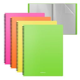 Цена за 4 шт. Папка файловая пластиковая на спирали ErichKrause Matt Neon, с 40 прозрачными карманами, A4, ассорти (в пакете по 4 шт.)