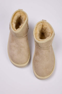 Bej Ici Kurklu Yuvarlak Burun Duz Topuklu Kad?n Bot TAKAW26BO00001