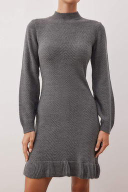 Kahverengi Duz K?sa / Mini F?rf?rl? Dik Yaka Triko Elbise TWOAW26EL00099 - Trendyolmilla фото 7