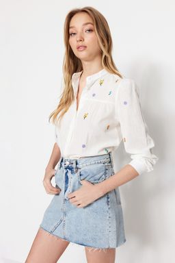 Ekru Nak?s Detayl? Regular Normal Kal?p Dokuma Gomlek TWOSS23GO00152