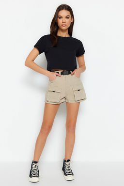 TRENDYOLMILLA Bej Kargo Cepli Kemerli Denim Sort TWOSS23SR00245 фото 3