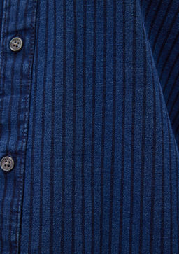 Cizgili Denim Gomlek - Mavi фото 6