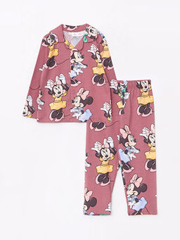 Polo Yaka Uzun Kollu Minnie Mouse Bask?l? K?z Bebek Pijama Tak?m