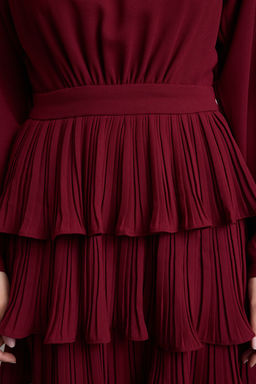 Bordo Skater/Belden Ac?lan Piliseli Dik Yaka Mini Dokuma Elbise TWOAW25EL00253 - Trendyolmilla фото 4