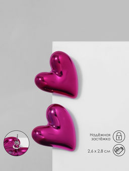 Серьги металл «Сердце» с изгибом, цвет розовый