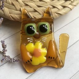 Брошь Кот с цветком - Стрекоза фото 4