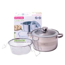Набор посуды 3 пр(кастрюля с крышкой 6.5л; вкладка дуршлаг для макарон) из нерж стали (5625S) /KAMILLE/