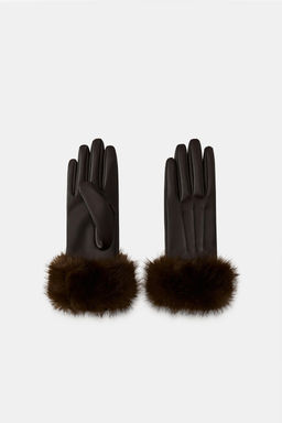 CONTRAST FAUX LEATHER GLOVES WITH FAUX FUR - Zara фото 5