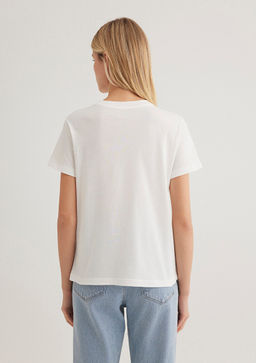 Cicek Bask?l? Ekru Tisort - Mavi фото 5