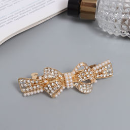 Заколка - автомат для волос «Сильва блеск», бант, 8.5 см, золото