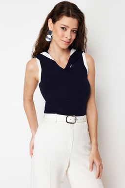 Lacivert Denizci Yaka Premium/ Ozel Iplikli Triko Bluz TWOSS24BZ00224 - Trendyolmilla фото 3