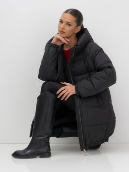 Куртка женская зимняя на резинке большого размера черного цвета 7619Ch