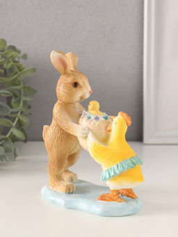 Фигурка полистоун Зайчик и курочка с цыплёнком в скорлупе, 12?6?14 см